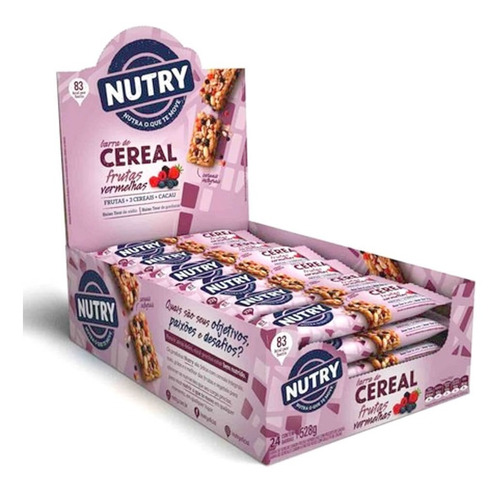 Barra De Cereal Integral Nutry Caixa C/ 24un 22g Total 528g Sabores Frutas Vermelhas