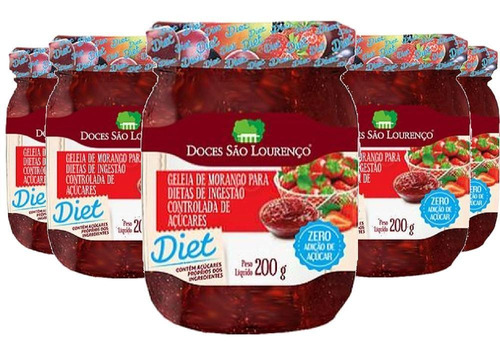 Kit 5 Und Geleia Diet Morango São Lourenço 200g Kit Diet