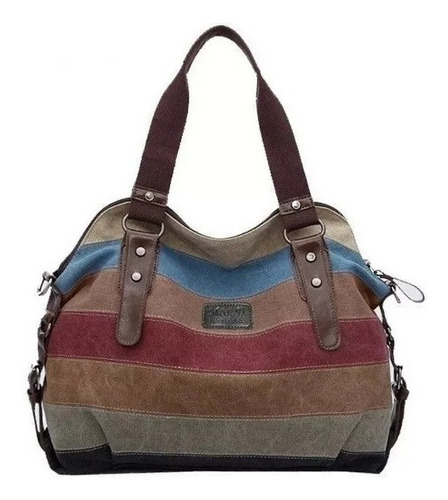 Bolso De Lona A Rayas Arcoíris De Moda Para Mujer Con Costur