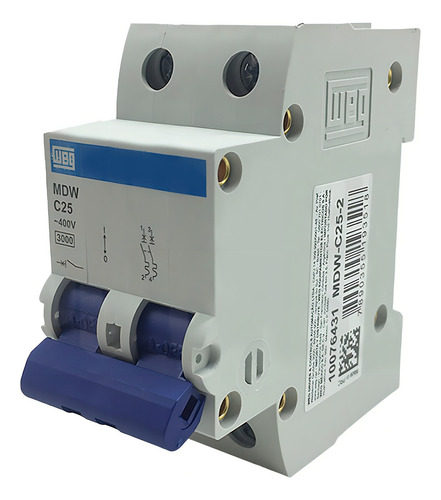 Mini disyuntor bipolar MDW-C25-2 Curve C Weg de 25 A