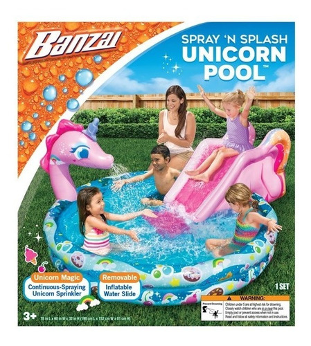 Piscina Inflable Banzai Unicornio Tobogan Niños 3+años