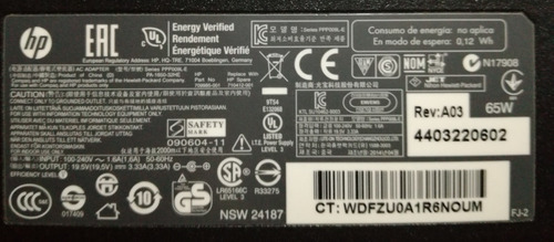 Cargador Hp Punta Azul 100 ~ 240 V ~ 1 A 50/60 Hz