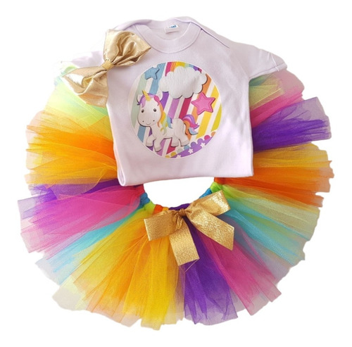 Tutu Con Pañalero De Unicornio Multicolor Para Bebe