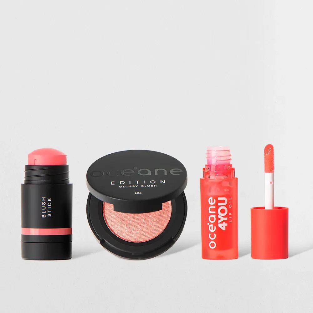 Kit Mini Blush Em Bastão Rosa Claro Blush Cintilante Lip Oil Rosa-claro