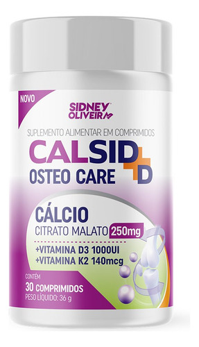 Cálcio Citrato Malato 250mg + D3 1000ui + K2 140mcg Calsid Sabor Sem Sabor