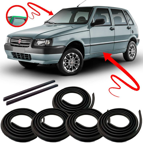 Kit Borrachas Portas Mala E Friso De Teto Fiat Uno 4 Portas