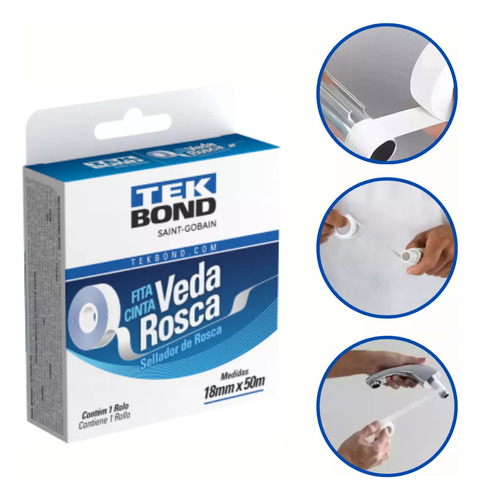 Fita Cinta Veda Rosca Multiuso 18mm X 50m Tek Bond