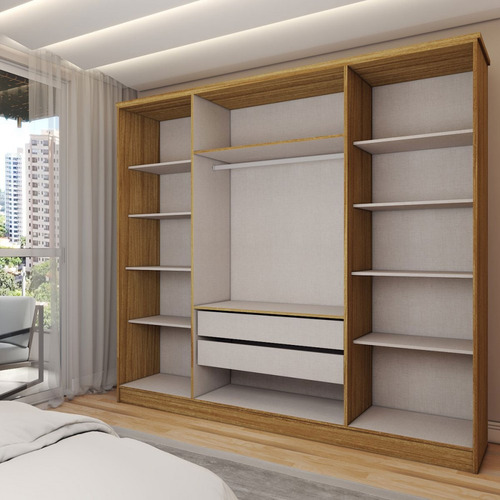 Guarda-roupa Casal Adam Plus 4 Portas 2 Gavetas Com Espelho Cor Bege