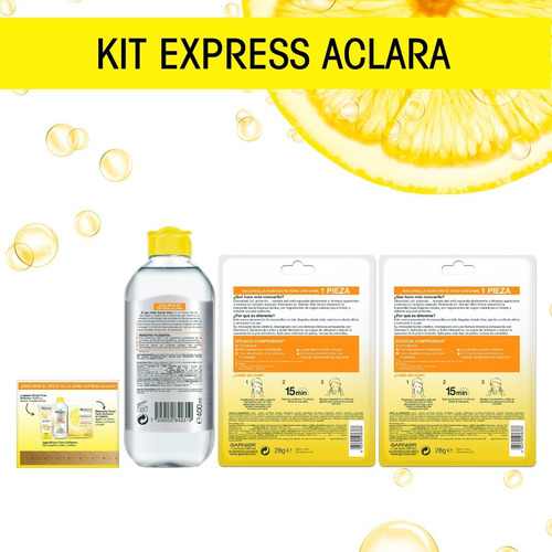 Imagen 3 de 4 de Kit Garnier Express Aclara: Crema + Agua Micelar + Mascaras