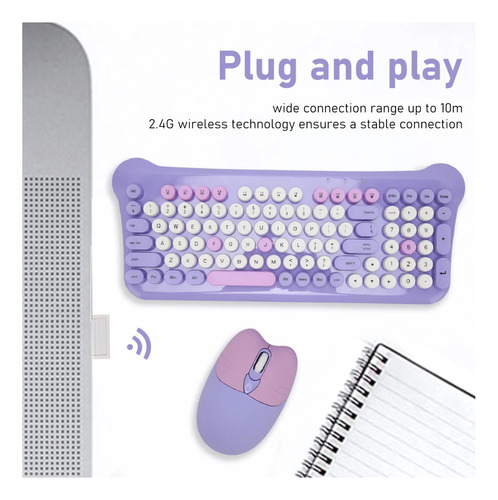 Kit Teclado Mouse Inalámbrico Español Qwerty Gatito Kawaii Naranja Naranja