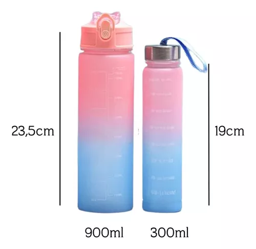 Botella De Agua Deportiva Motivacional 2l+900ml+300ml, Azul/Rosa