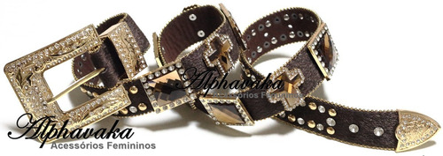 Imagem 4 de 5 de Cinto Feminino Country Marrom Five Ponteira Passador Strass