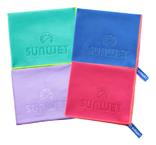 Kit 4 Toallas Microfibra Chicas 40x65cm Secado Rápido Sunwet Color Rosa / Turquesa / Lila / Azul rey Lisa