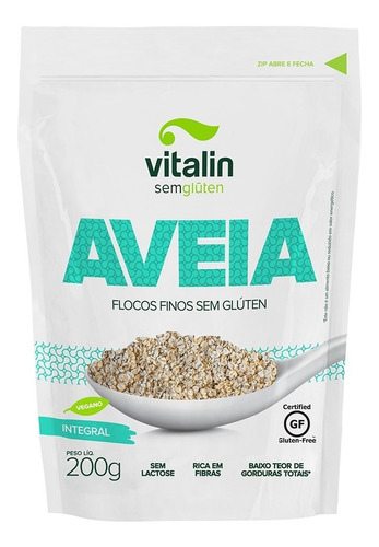 Aveia Flocos Fino Sem Glúten Vegano Integral Vitalin 200 Grs