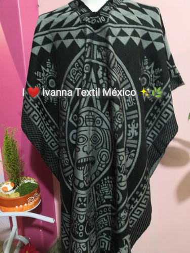 Gabán Rebozo Tejido Artesanal Mexicano Calendario Gris Negro