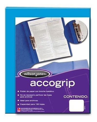 Folder De Papel Carta Accogrip P0967 Azul Claro 1 Pq C/4 Pzs