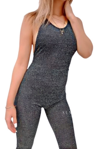 Enterito Mono Catsuit Lurex Brillos Largo Chupin De Fiesta