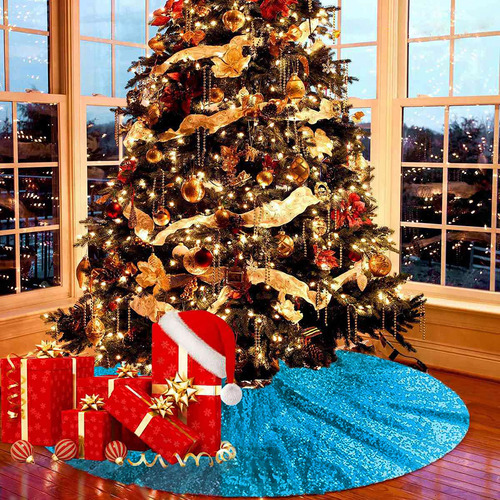 Falda De Arbol De Navidad De Lentejuelas Azul Claro 150cm