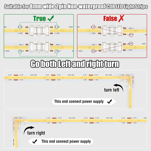 Kit De Conectores Led Cob De 2 Pines Y 8 Mm Para Tiras Led C
