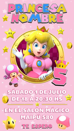 Invitación Tarjeta Digital Personalizada Princesa Peach 
