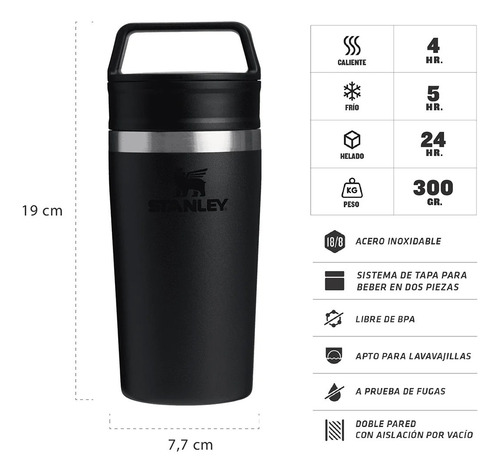 Vaso Térmico Stanley Café To-go Travel Mug 354 Ml. Negro Lisa