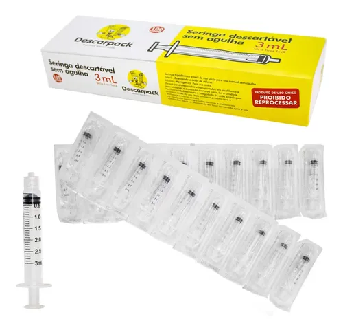 Seringa Descartável S/ Agulha Bico Rosca Dupla 3 Ml - 100 Un Menor preço em Seringa Descartável S/ Agulha Bico Rosca Dupla 3 Ml - 100 Un
