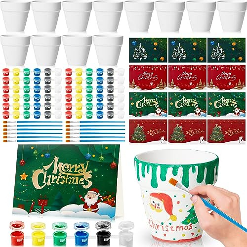 12 Sets Christmas Flower Pot Painting Kit For Kids Incl...