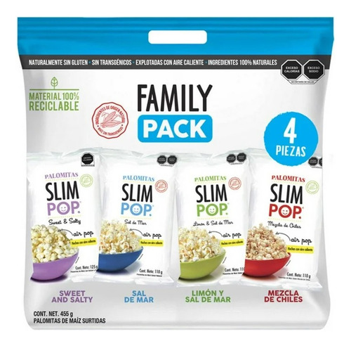 Palomitas Slim Pop Family Pack 4 Pzas Sal De Mar Limon Chile