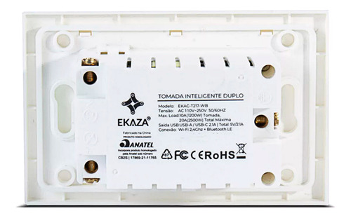 Tomada Inteligente Dupla 10a Wifi Usb+usb-c 4x2 Ekaza Alexa