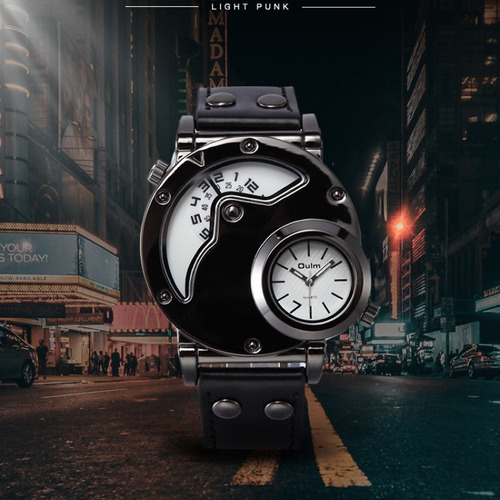 Reloj Impermeable De Cuero Oulm Two Time Zone