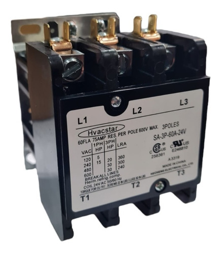 Contactor De Propósito Definido, 60a, 3 Polos, Bobina 24vac