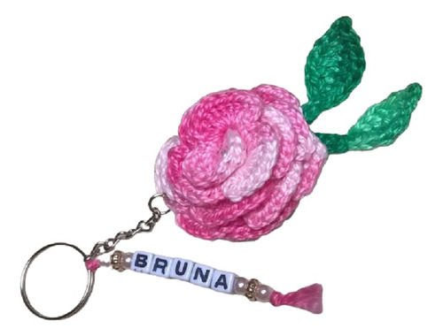 Chaveiro Rosa Nome Personalizado Crochê Amigurumi Acessório