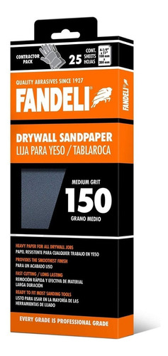 Kit 25 Lija Profesional Yeso Paredes Grado Medio 150 Fandeli