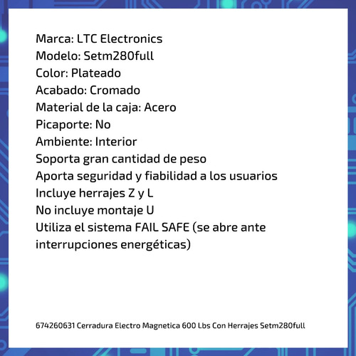 Imagen 6 de 9 de Cerradura Electro Magnetica 600 Lbs Con Herrajes Setm280full