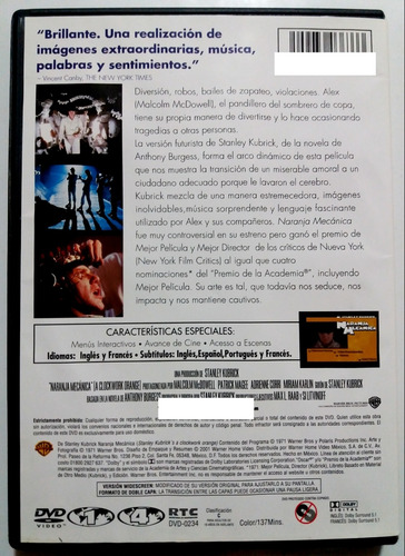 Naranja Mecanica Stanley Kubrick Dvd Original (Usado)