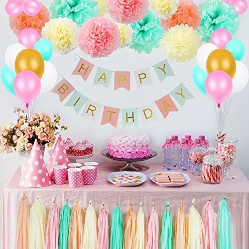 Decoraciones De Cumpleaños Para Niñas, Kit De Flores Pom Pom