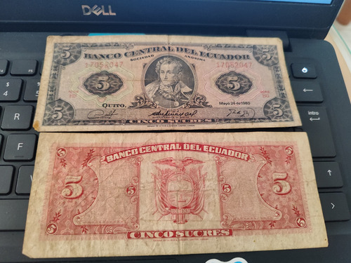 2 Billetes Ecuatorianos De Colección De 5 Sucres Año 1980