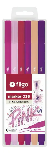 Marcador Filgo Pink Up Fibra 036 Punta 1mm X6 Tonos Rosas