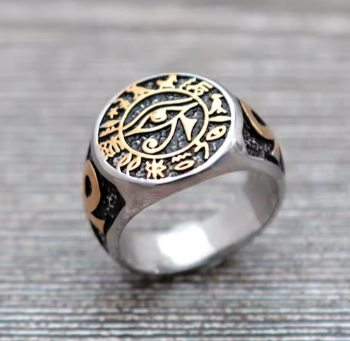 Anillo Ojo Horus/cruz Ankh Titanium Protección Brujeria