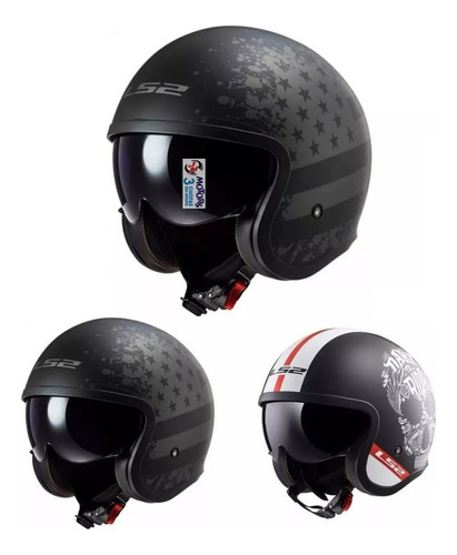 Jm Ls2 Casco Abierto 599 Spitfire Black Flag Negro Titanio