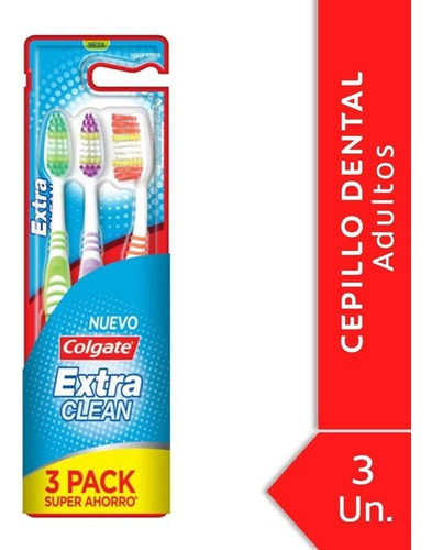 Colgate Extra Clean Cepillo Dental Adulto Medio X 3 Unidades