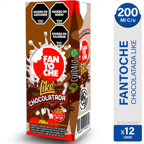 Leche Chocolatada Fantoche Like Chocolate Sin Tacc Pack X12