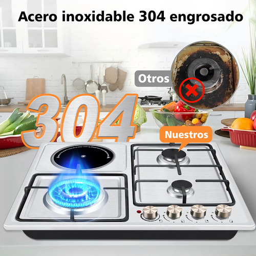 Skbe® Estufa Mixta Profesional - 3 Quemadores Gas y 1 Eléctrico con Placa Cerámica