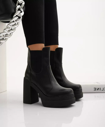 Botas Borcegos Mujer Cómodas Hello Cuero Plataforma Elastico