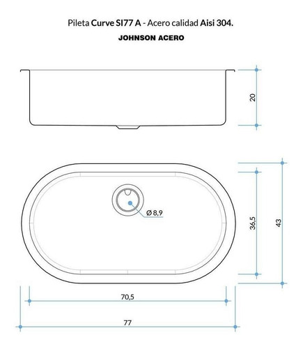 Imagen 3 de 6 de Johnson Curve Pileta Bacha De Cocina Simple Acero 304 Si77a