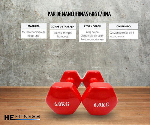 Mancuerna Pesa Vinyl 6 Kg Gym Entrenamiento Kit 2 Piezas
