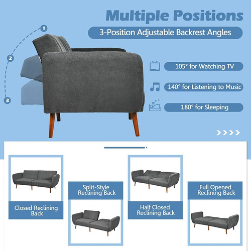 Sofa Cama Plegable Futon Color Gris Marca Giantex