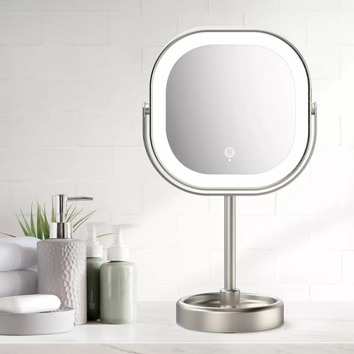 Espejo Doble Cara Con Aumento Luz Led Belleza Conair Msi Marco Plateado