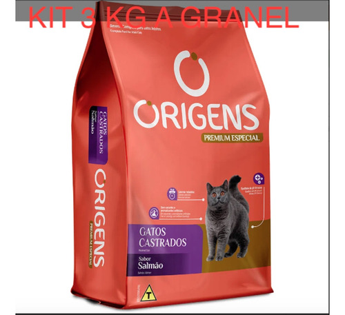 Kit 3 Kg Ração A Granel Origens Gatos Salmão Castrados