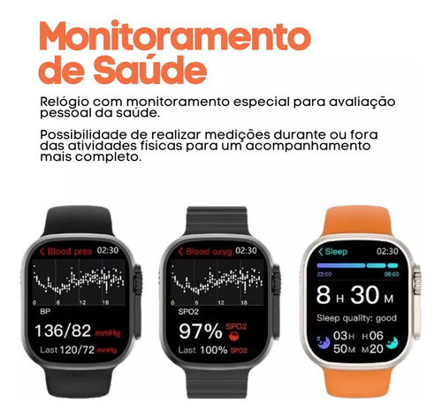 Smartwatch Watch Ultra Serie 10 Nfc Gps Amoled Pulseira Preto 2 pulseiras e película